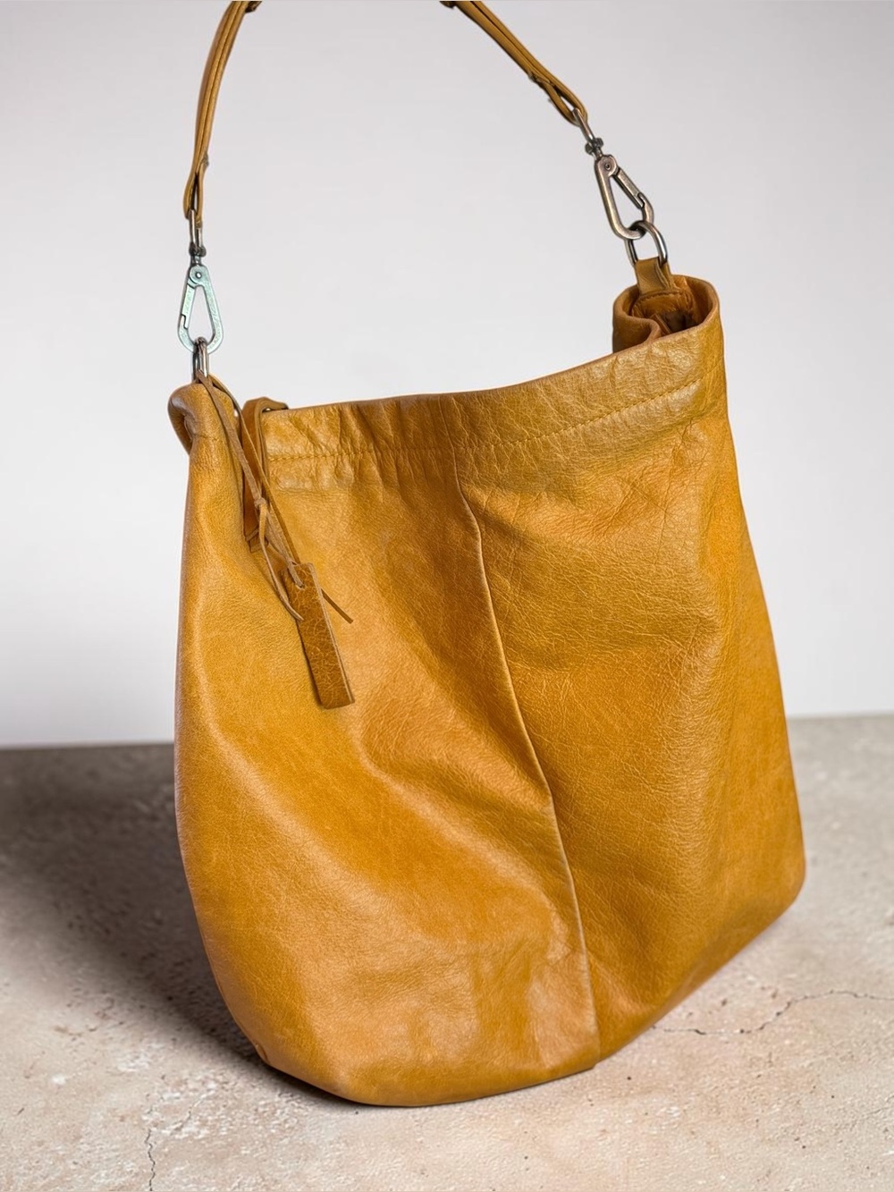 Rare Vintage Tano Italian Leather Slouchy Shoulder Bag - Mustard